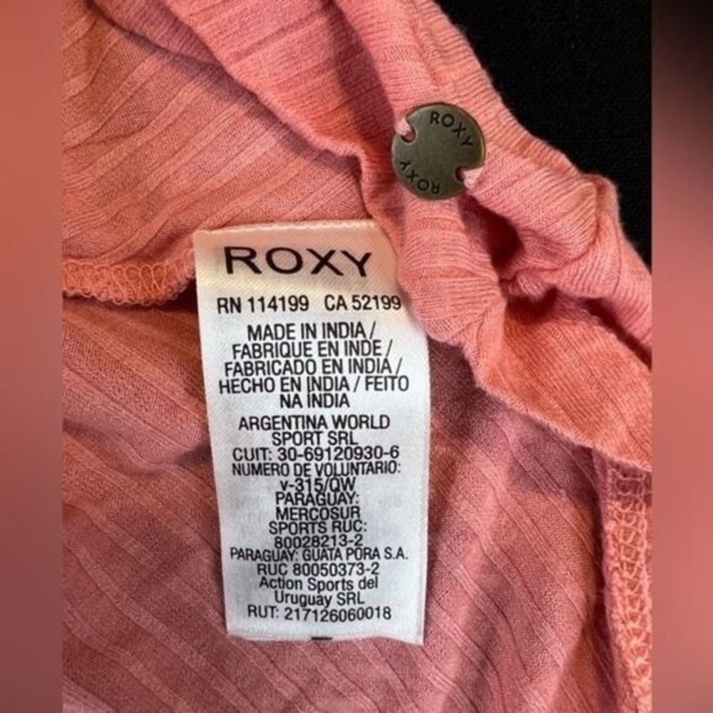 Roxy Pink Peach Dream Do Ribbed Wood Button Front Mini Dress V Neck small - Picture 8 of 8